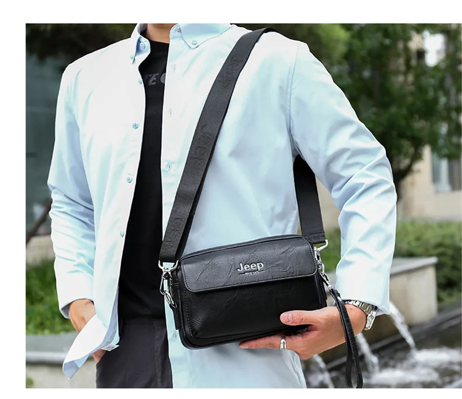 JEEP BULUO Brand Small Men Buckle Bags Leather Shoulder Crossbody Totes Handbags