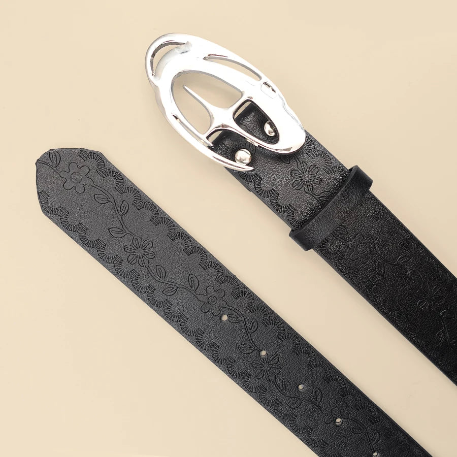Pu Leather Jeans Belt Simple Fashion Casual Gothic Moon Star Buckle Belt Design Y2K Belt Vintage