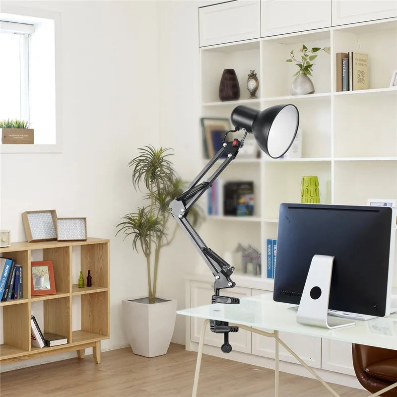 Home EU US Plug Flexible Swing Arm Clamp Mount Lamp Office Studio E27/E26 Bulb