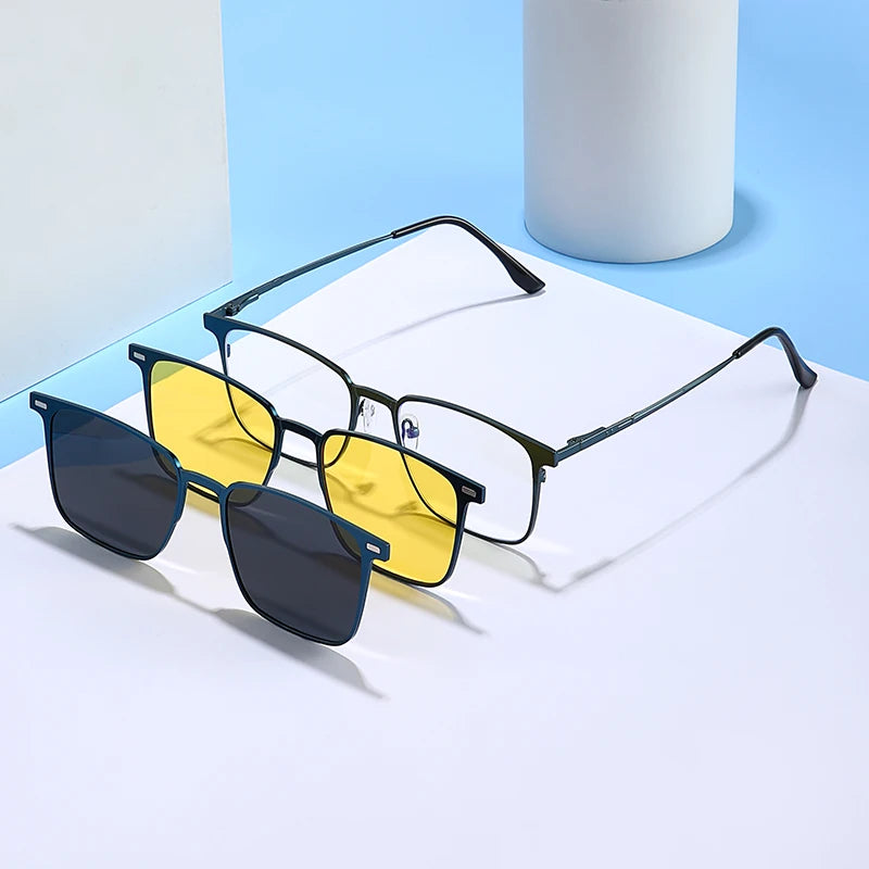 Caterside New Polarized Sunglasses Men's Metal Frame Women Sun Glasses Set Multi Lens Magnetic Suction 3-In-1 Eyewear UV400