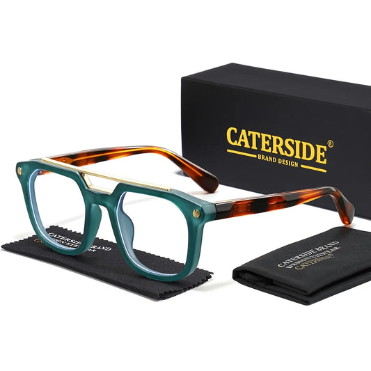 CATERSIDE Retro men's anti blue light glasses square Flat Top Double Bridges design women's business casual decorative glasses