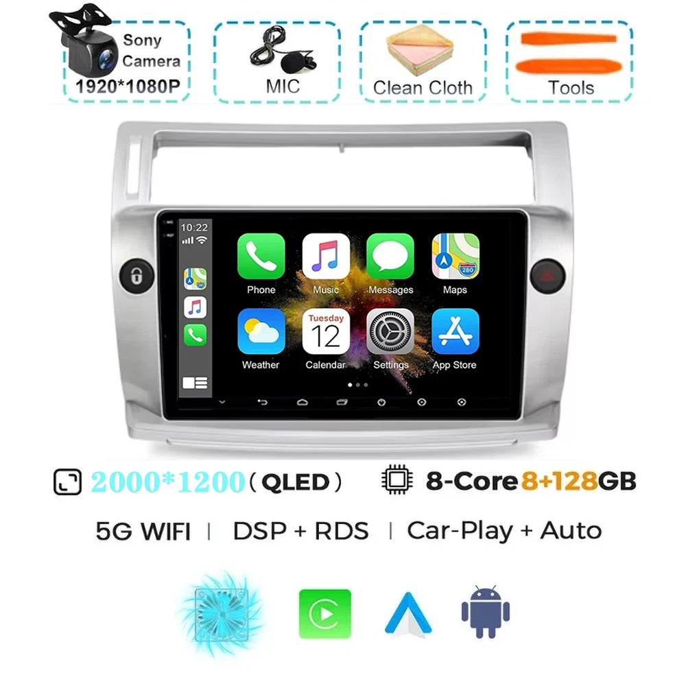 For Citroen C4 C-Triomphe C-Quatre 2004 - 2009  Carplay Auto Android 15 Car Radio Multimedia Video Player Navigation wifi 4G RDS