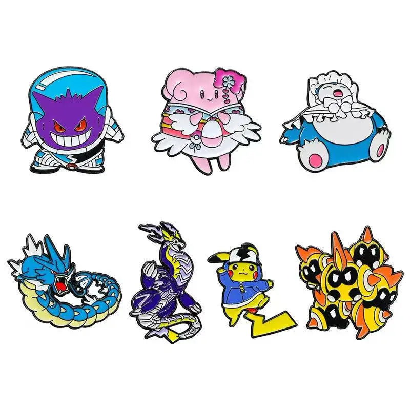 7pcs Pokemon Lapel Pins Set Pikachu Snorlax Gyarados Gengar Metal Alloy Backpack Badges Fashion Jewelry Gift for Halloween