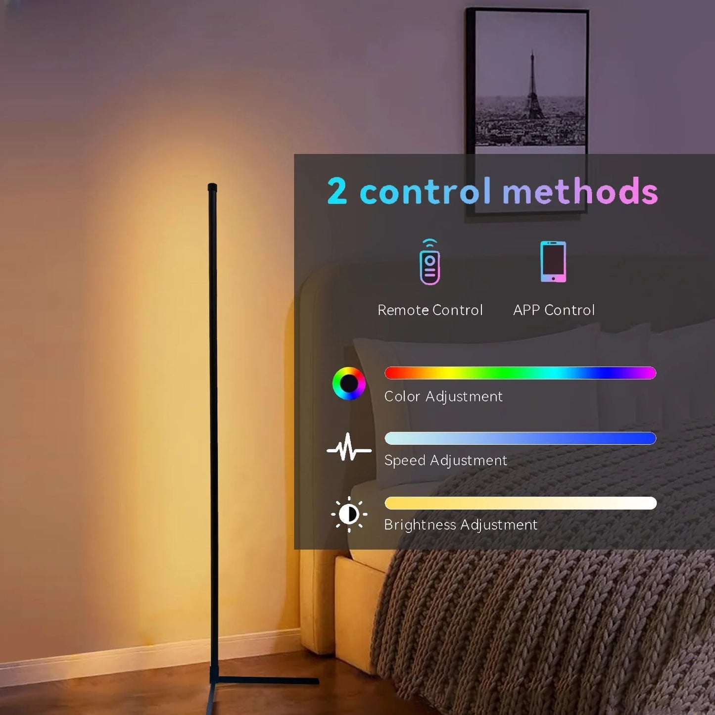 RGB LED smart modern floor lamp music sync 16 million DIY color change for rooms