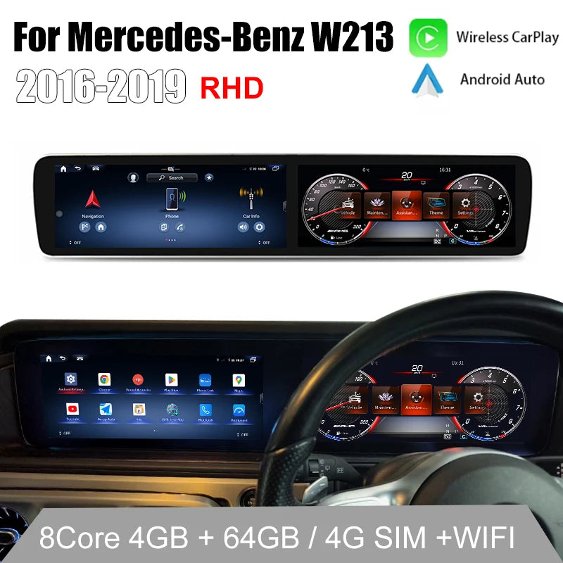 Digital instrument panel For Mercedes-Benz W213 2016-2019 speedometer, Android radio, wireless CarPlay, GPS,Plug and Play
