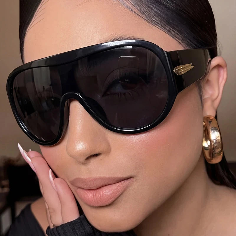 JNPCXI Oversized One-Piece Shield Sunglasses Women Luxury Brand Flat Top Windproof Sun Glasses Ladies Y2K Punk Goggle Shades