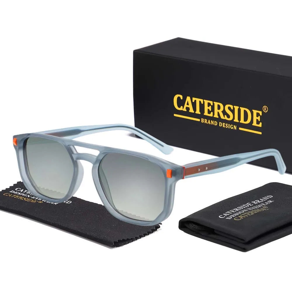 CATERSIDE Men's Pilot Sunglasses Flat Top Double Bridges Square Frame Design Sun Glasses Women's Outdoor Fashion Glasses UV400