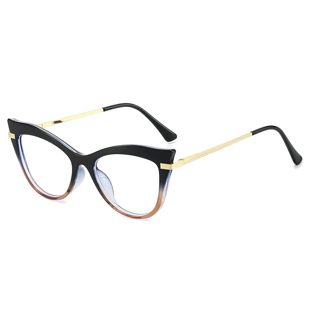 JNPCXI New Cat Eye Double Color Sunglasses Women Fashion Gradient Shades UV400 Eyeglass Frame Men