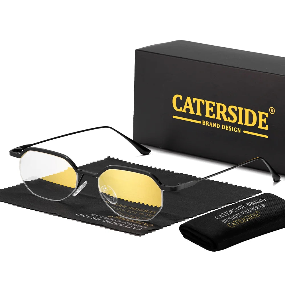 CATERSIDE Retro Polygon Sunglasses Men Metal Semi Rimless Sun Glasses Uv400 Women Outdoor Protection Driving Decorative Eyewear