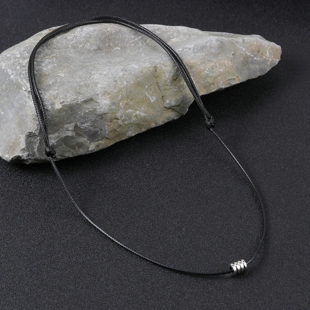 Thin Leather Necklace for Men Boys,Cool Genuine Leather Collar with Stainless Steel Tube,Punk Hip Hop Jewelry Gifts