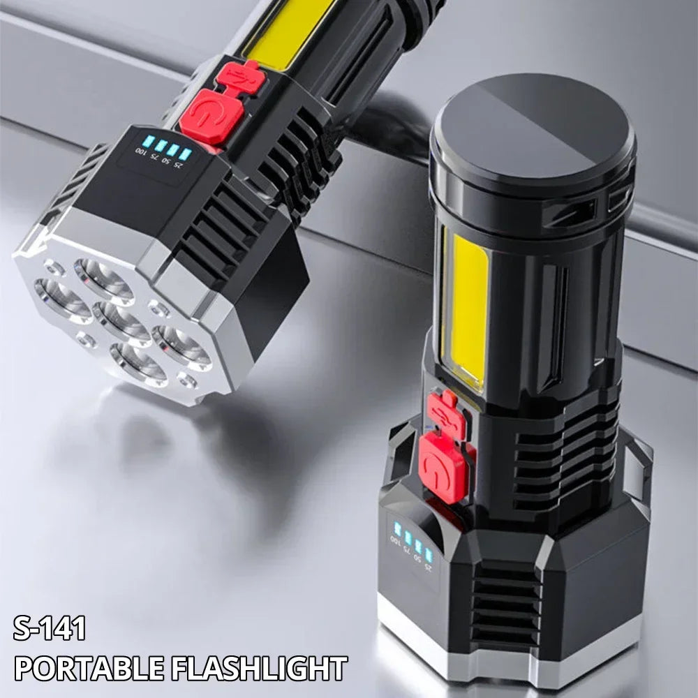 High Power Rechargeable LED Flashlight, 7-LED Camping Torch with COB Side Light