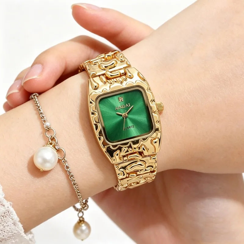 Vintage Square Watches for Women Golden Bracelet Quartz Wristwatch Luxury Designer Ladies Small Gold Watch Gifts Dropshipping