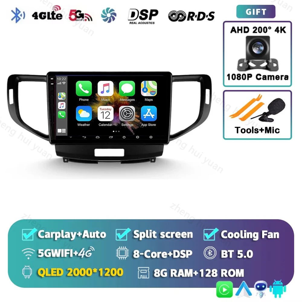 Android 14 For Honda Accord 8 2008 - 2012 CarPlay Auto 2K QLED Car Radio Multimedia Video Player GPS stereo Head Unit 4G WIFI
