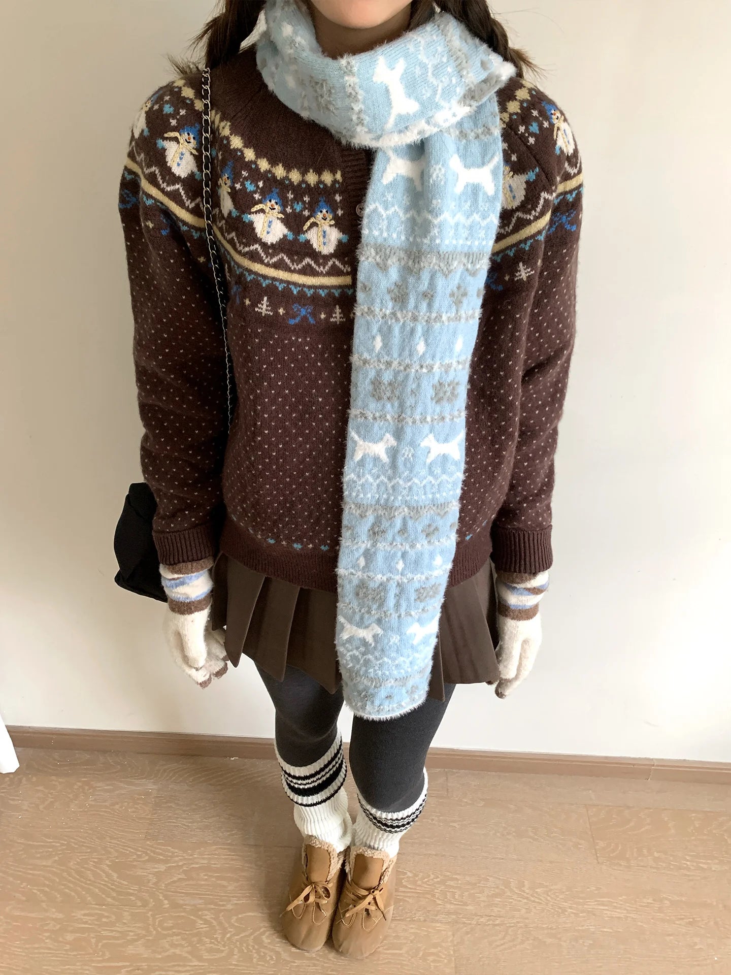 New Fair Lsle Cat Jacquard Knit Scarf For Women Autumn Winter Student Atmosphere Warmth Versatile Neckwear