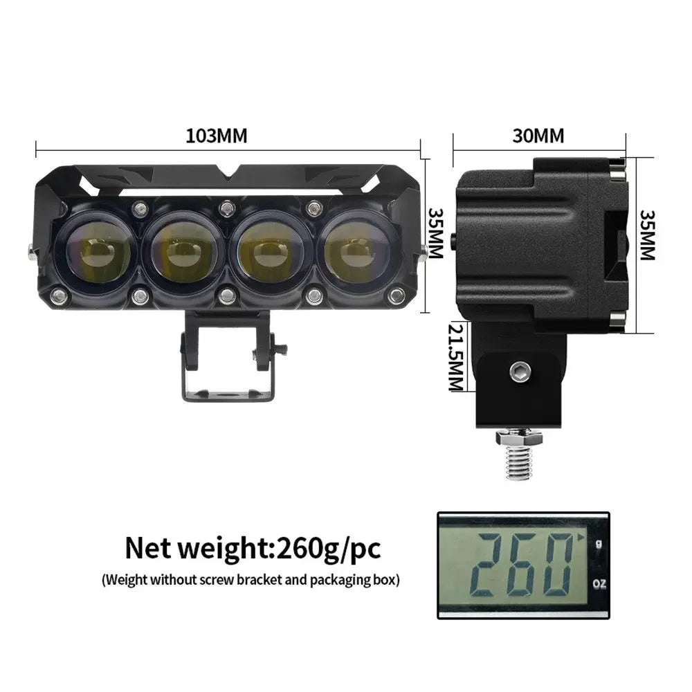 Motorcycle LED Spotlights, Headlights 3-eye Lens 2-color Light Shock-waterproof