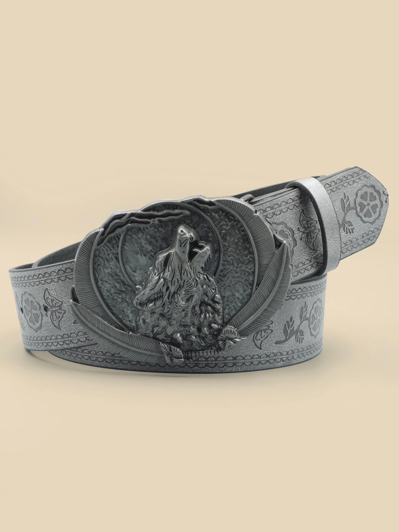 Men Vintage Western Wolf Buckle Streetwear Casual Pu Leather Belt