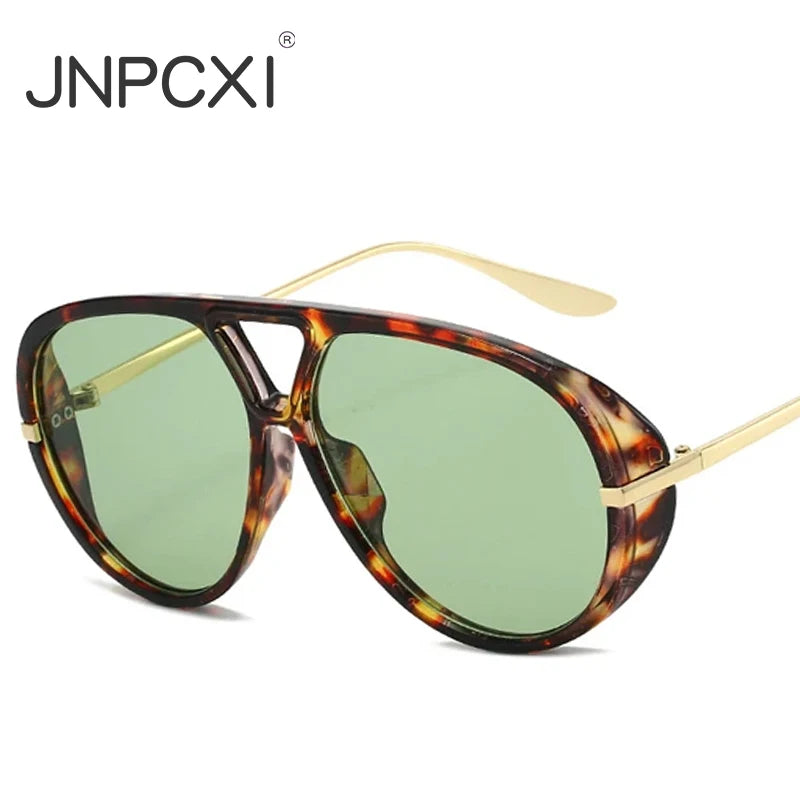 JNPCXI Fashion Double Bridges Pilot Women Oversized Sunglasses Retro Candy Color Green Gradient UV400 Men Punk Sun Glasses
