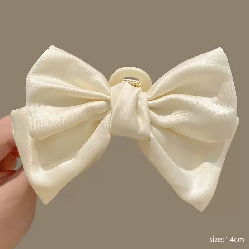 Cream Large Bow Hair Clip Claw for Women Korean Style Elegant Shark Clip Fashion Girls Hair Clamp