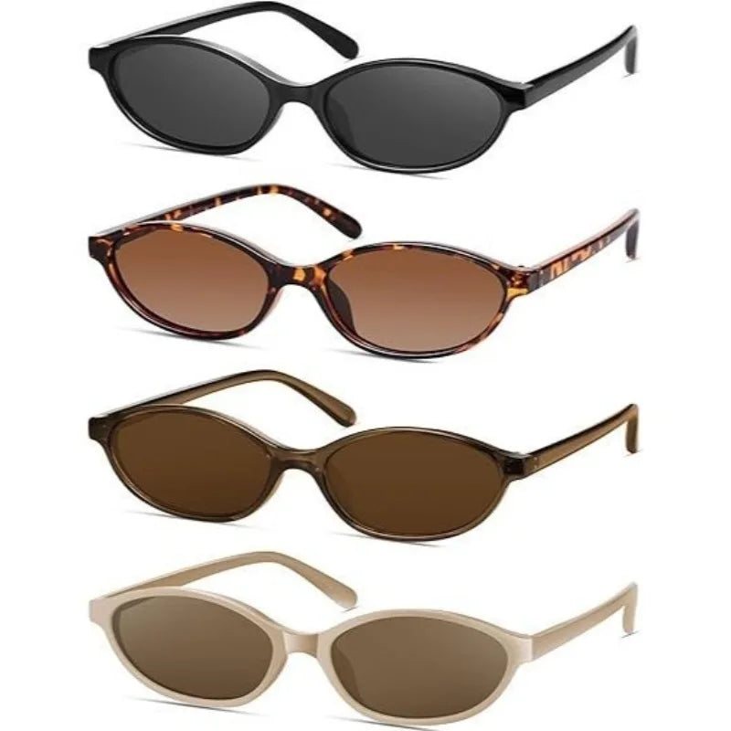 3 Piece Retro Oval Cat Eye Sunglasses for Women Fashionable Narrow UV Protective Lenses
