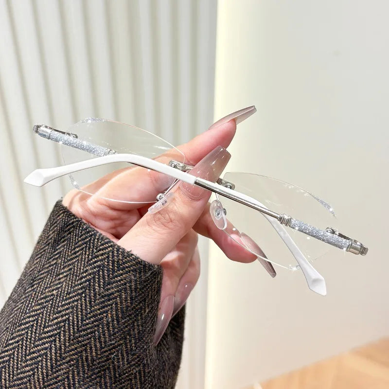5 Pairs of Combination Set Frameless Reading Glasses with Rhinestone Decoration and Elegant Edge Cutting  Optional 1.0-4.0