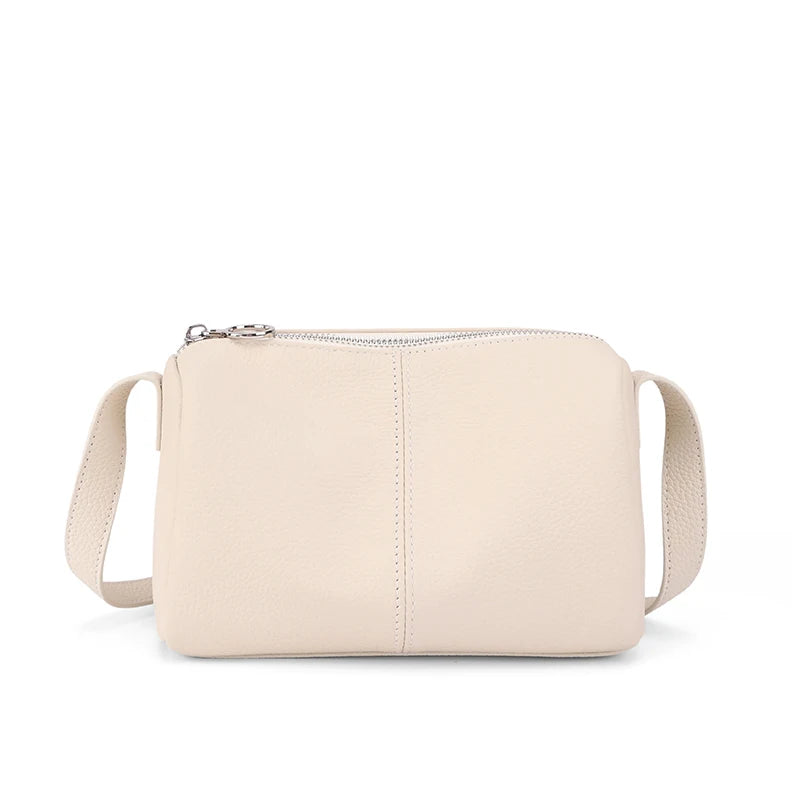 Genuine Leather Mini Crossbody Bag for Women Simple Pebbled Leather Shoulder Bag Casual Daily Small Satchels Handbag with Zipper