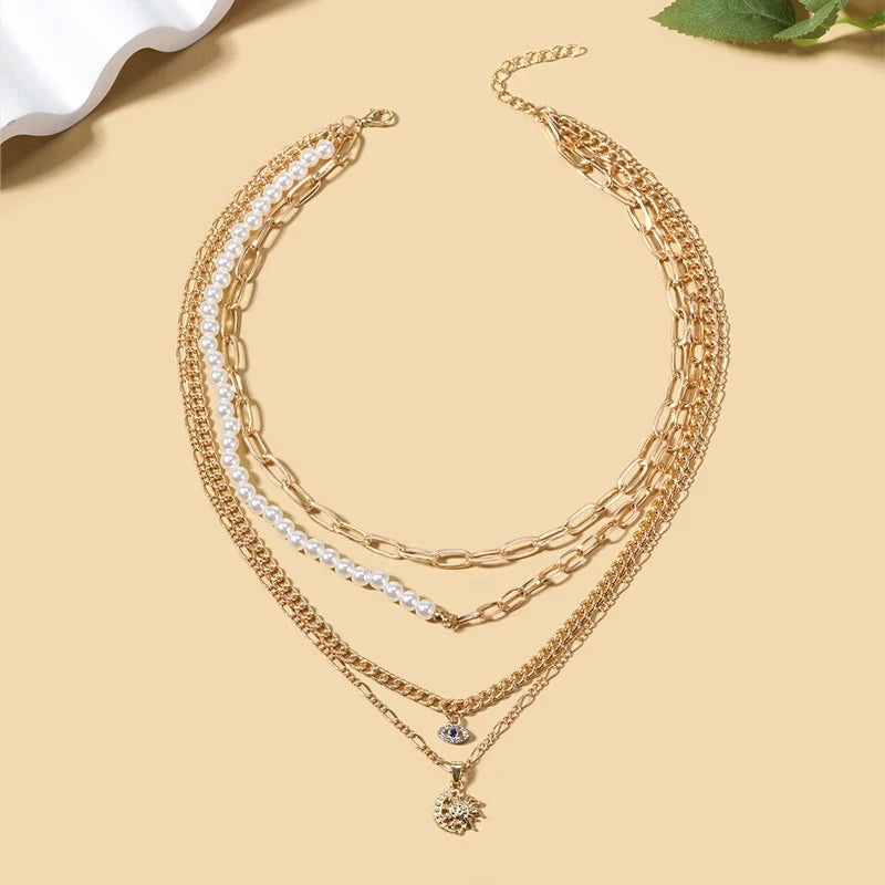 Fashion Turkish Evil Eyes Multilayer Necklaces For Women Bohemian Vintage Devil Pendant Necklaces Choker Beads Party Jewelry New