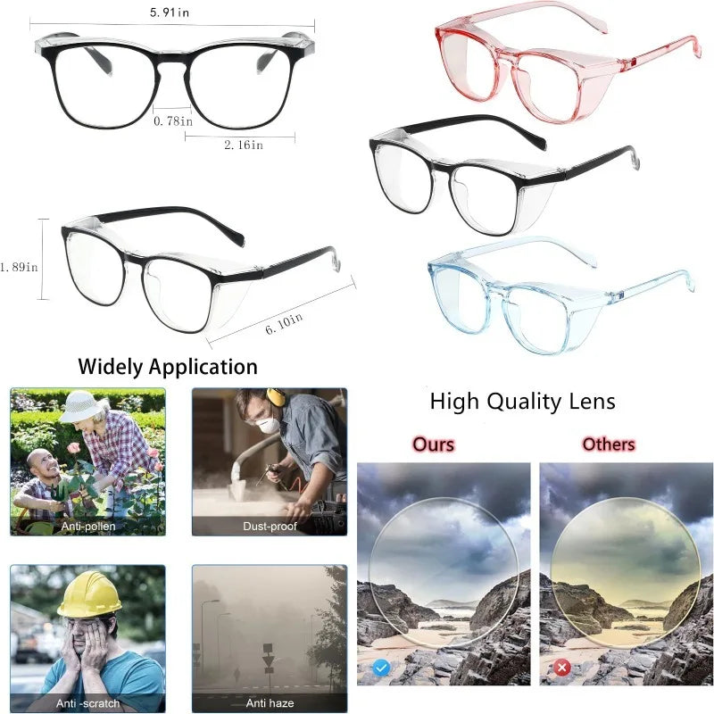 3pcs Anti Fog Safety Glasses with Side Guard and Wide Lens Cover - Anti Blue Light, Lightweight and Comfortable