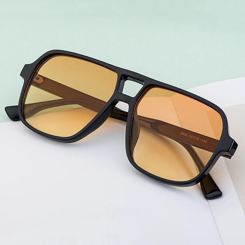 JNPCXI Retro Double Bridges Square Women Gradient Green Pink Sunglasses Shades UV400 Fashion Rivets Decoration Men Sun Glasses