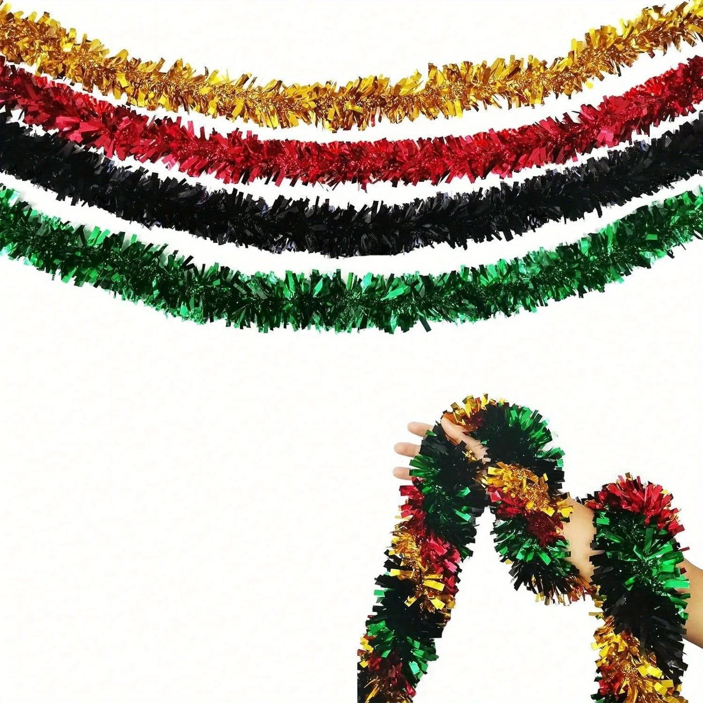 6.56ft Tinsel Garland, Christmas Metallic Hanging Green Red Gold Black Tinsel Garland For Xmas Tree Home And Party Decoration