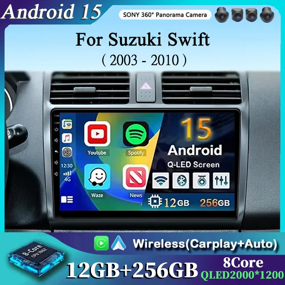 Android 15 2K 12+256GB  For Suzuki Swift 2003 - 2010 Car Radio Multimedia Video Player wireless Carplay Android Auto GPS stereo