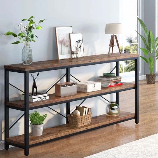 Tribesign 3Tier Console Table, 70.9" Sofa Table Long Narrow Entryway Metal Frame