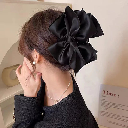 Solid Black and White Big Bow Hair Clip for Women Elegant Ponytail Clip Fashion Girl Hair Clamp Hair Accessories