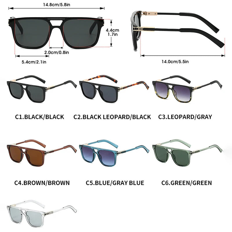 JNPCXI New Double Bridges Square Sunglasses Women Gradient Black Leopard Shades Men Sun Glasses UV400
