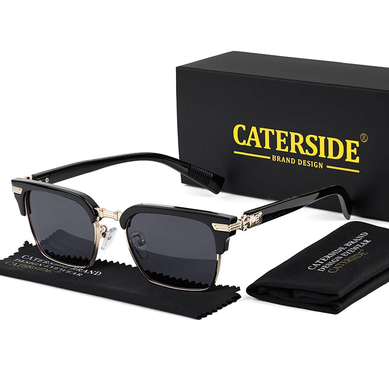 CATERSIDE Vintage Square Sunglasses Men Metal Half Frame Fashion Women Sun Glasses Travel Party Business UV400 Brand Eyewear