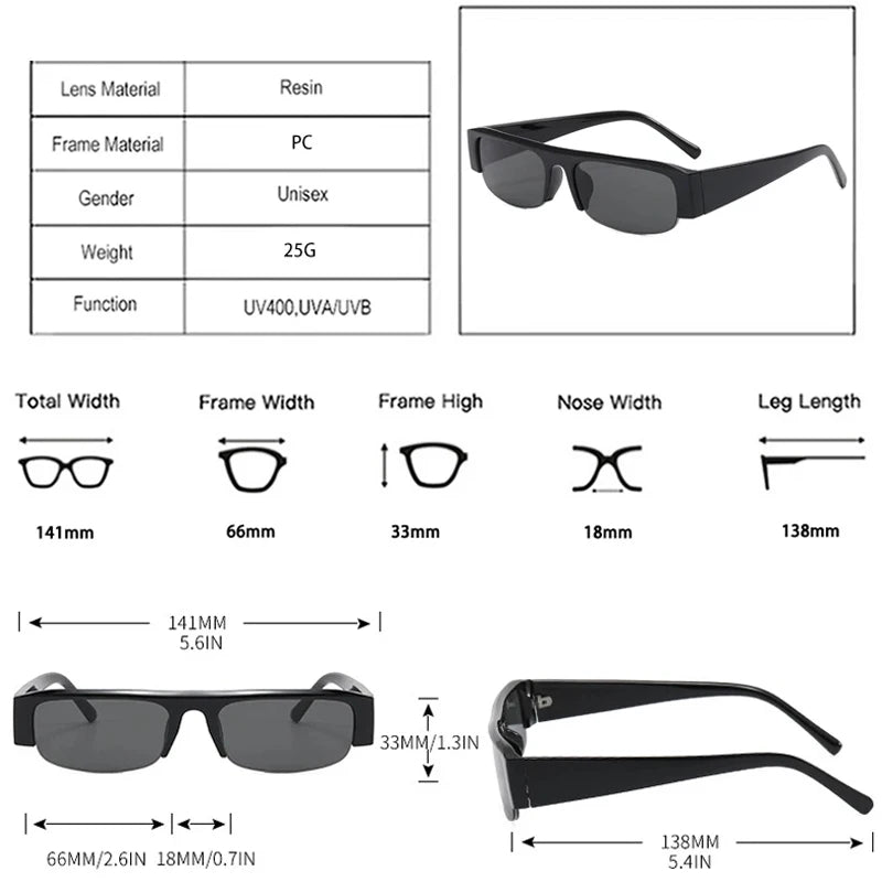JNPCXI Vintage Small Rectangle Sunglasses Women Shades UV400 Fashion Clear Lens Men Half Frame Eyewear