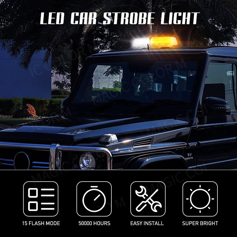 12V 24V Amber Yellow Truck Car Led Strobe Roof Lights Becaon Warning Emergency Rescue Magnetic Vehicle Ambulance 72SMD