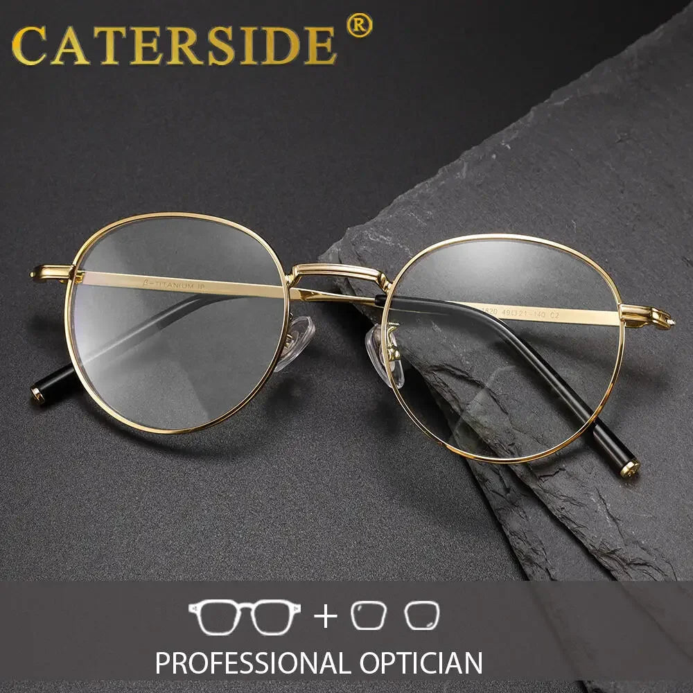 CATERSIDE Vintage Men's Optical Glasses High-Quality Round Metal Titanium Frame Customized Prescription Glasses Women's Eyewear