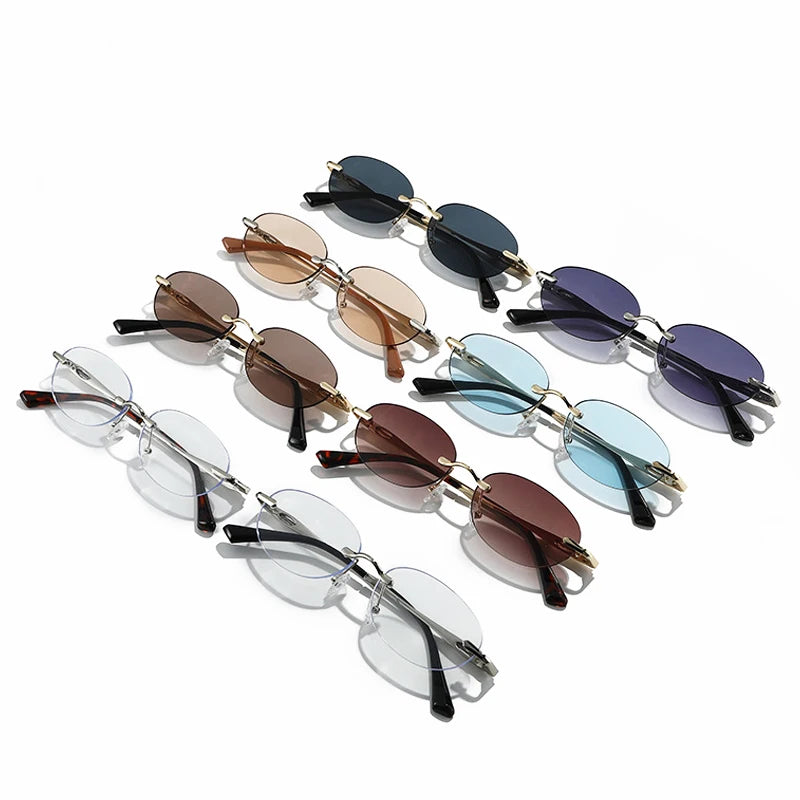 JNPCXI New Retro Fashion Rimless Punk Y2k Oval Sunglasses Women Men Sun Glasses Vintage UV400 Outdoor Shades