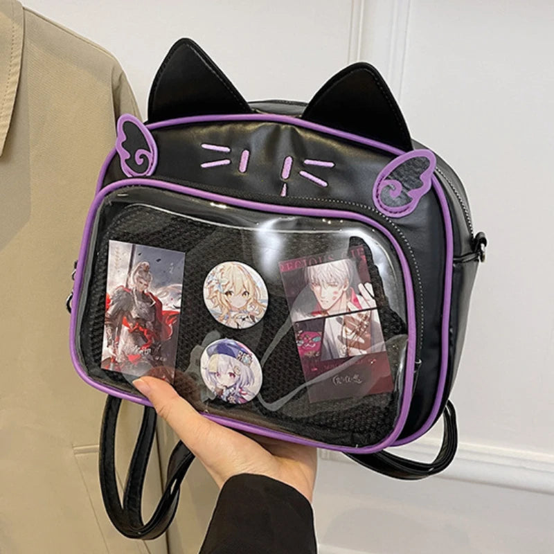 Y2K Japanese Kawaii Cat Ita Bag 2026 New Fashion Ita Backpacks Cute Girls Transparent Shoulder Crossbody Bags JK School Bags