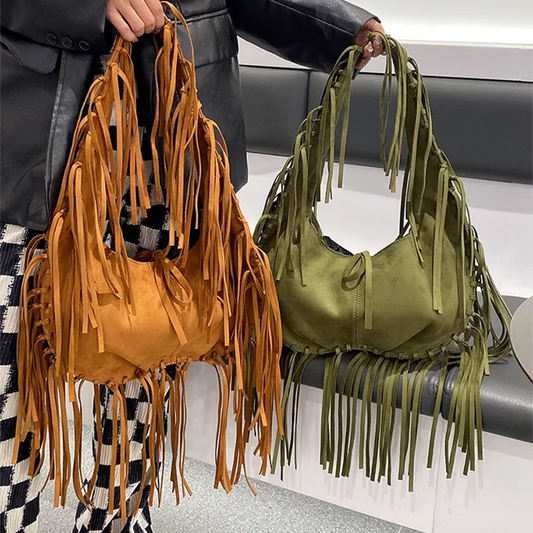 Retro Tassel Women Armpit Bag Suede Design Dumpling Shoulder Bag Western Cowboy