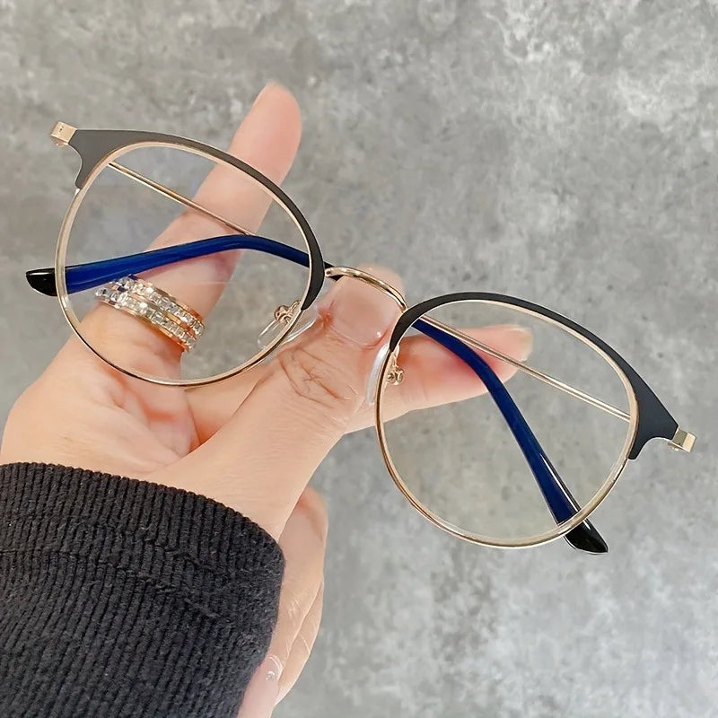 1 Pair Fashionable Unisex Round Full Frame Glasses, Stainless Steel Anti-Blue Light Clear Acrylic Lenses
