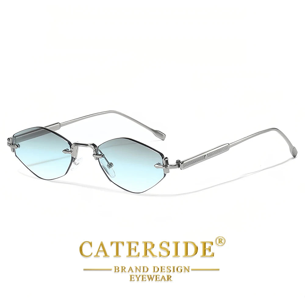 CATERSIDE Men's Small Frameless Sunglasses High-Quality Polygon Metal Frame Y2K Sun Glasses Women's Party Outdoor Glasses UV400