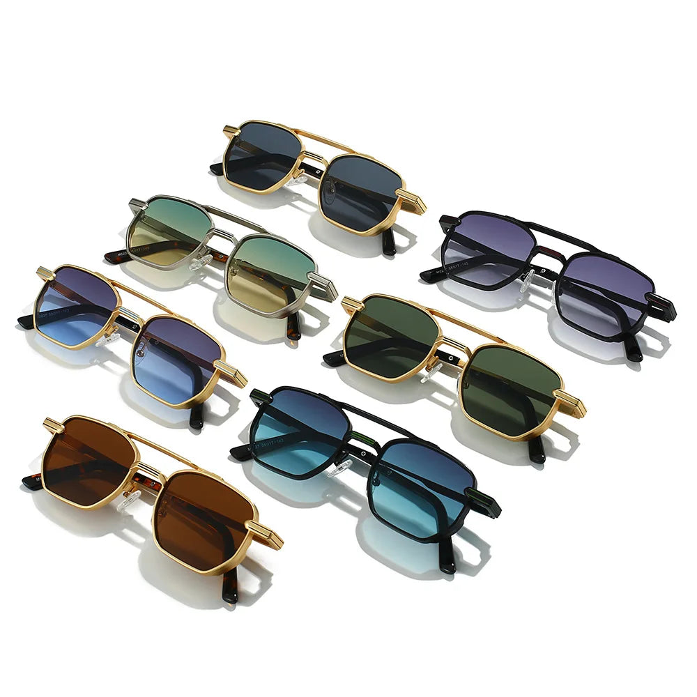 JNPCXI New Vintage Double Bridges Pilot Women Sunglasses Metal Frame Gradient Shades UV400 Men Trending Sun Glasses