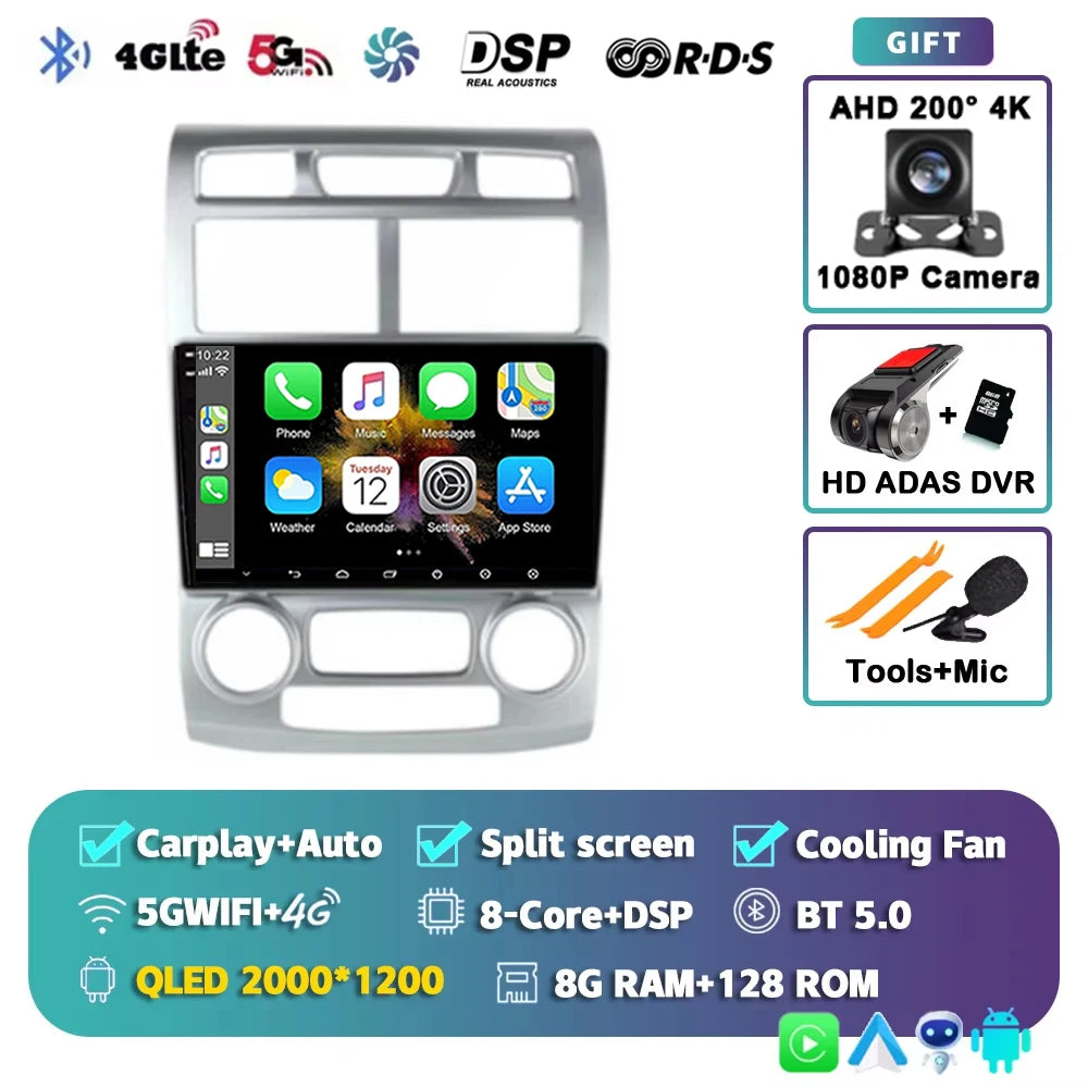 For Kia Sportage 2 2004 2005 2006 2007 - 2010 2K 12+256 QLED Android 16 CarPlay Car Radio Multimedia Video Player GPS stereo 4G