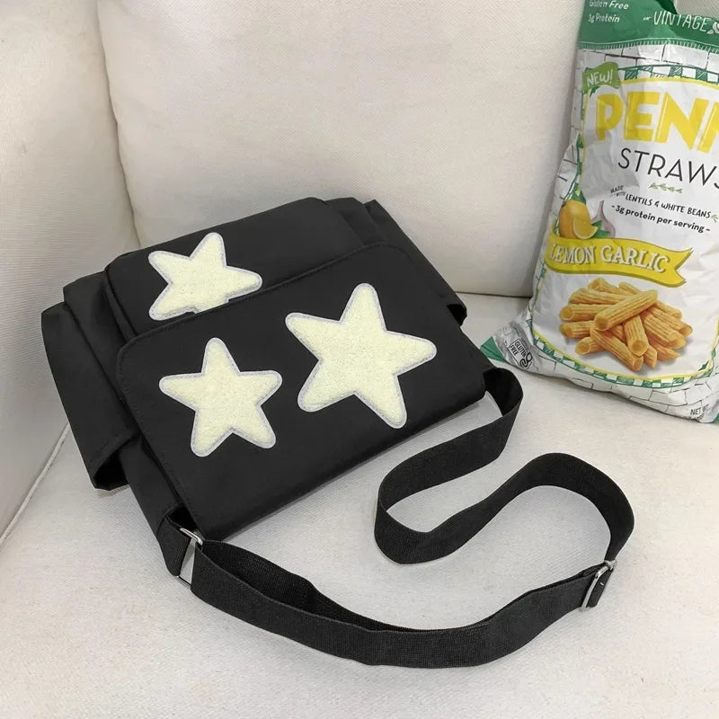 Women Star Pattern Y2k Messenger Bag Casual Tote Lady Simple Large Capacity Shoulder Bag Girl Travel School Bookbag Handbag