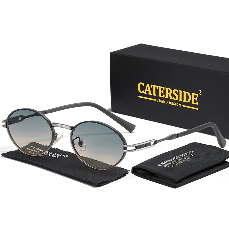 CATERSIDE Vintage Men's Oval Sunglasses Vintage Small Metal Frame Design Sun Glasses Women's Travel Party Eyewear UV400