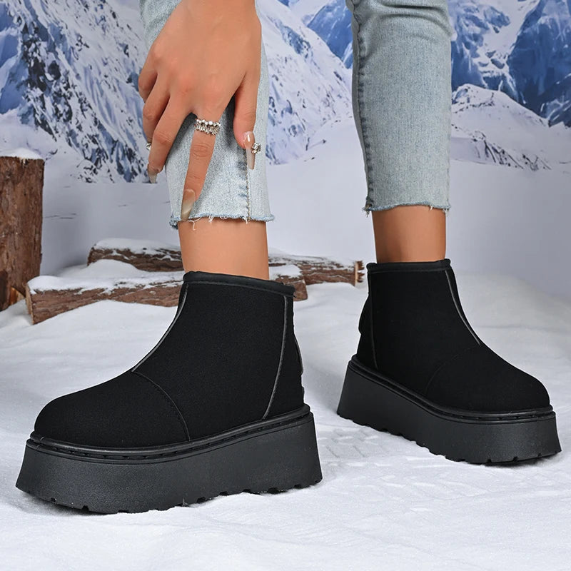 Winter Chunky Platform Snow Boots Women Big Round Toe Thicken Plush Ankle Boots Woman Thick Sole Non Slip Warm Short Booties