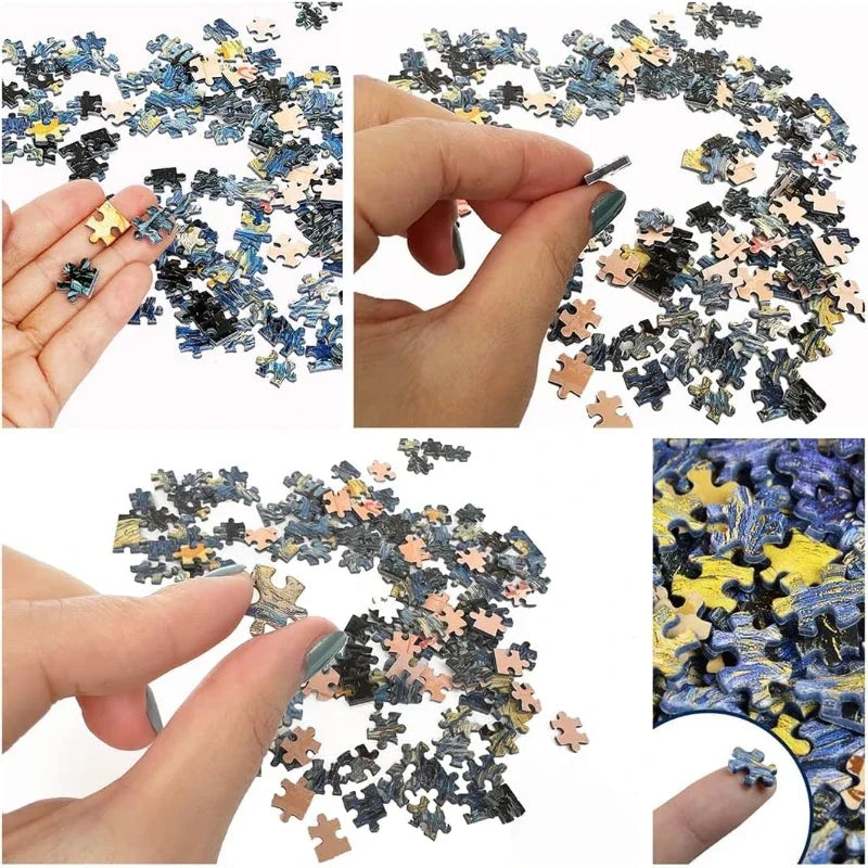 4 Pack Mini Jigsaw Puzzles 150 Pieces for Adults Challenging Starry Night Rhone River Sunflower 10*15cm Monet  Van Gogh Painting