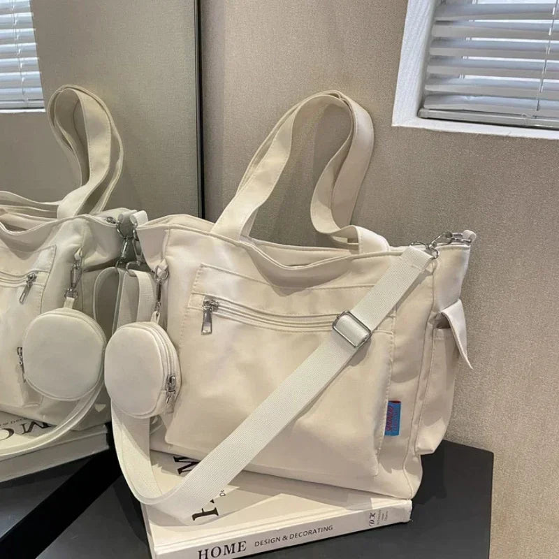 Large Capacity Unisex Tote Bag with Coin Purse, College Style Middle School Student Schoolbag Casual Bag Crossbody Shoulder Bag