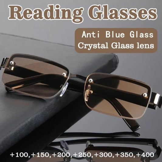 +100 To +400 Half-Rim Reading Glasses Men and Women Crystal Glass Lens Presbyopia Glasses with Grade